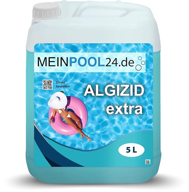 Anti-algues liquide Meinpool24.de en bidon de cinq litres pour l’entretien du bassin