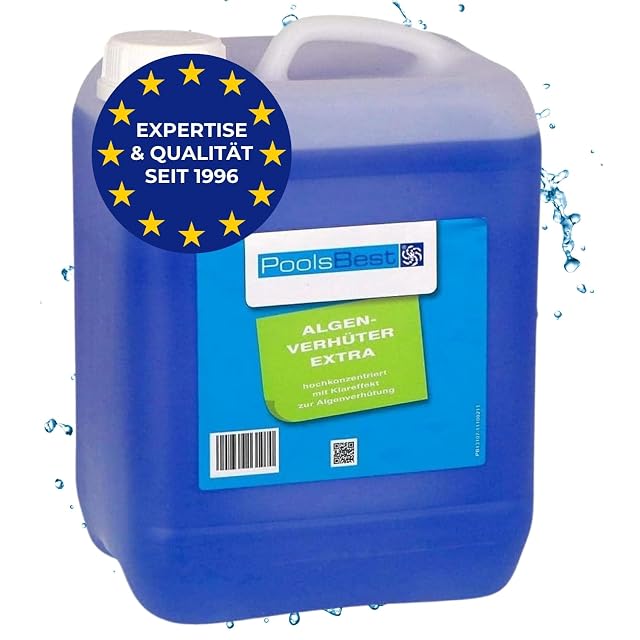 PoolsBest Préventif anti-algues extra, un anti-algues sans mousse de cinq litres pour bassins