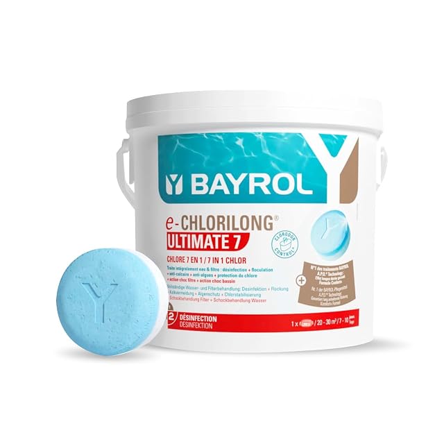 Pastille de chlore bicouche Bayrol e-Chlorilong Ultimate 7, bleue et blanche