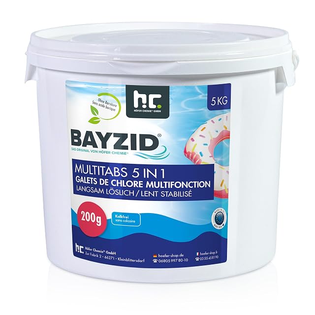 Pastilles multifonctions de chlore BAYZID 5 en 1 de deux cents grammes en paquet de cinq kilogrammes