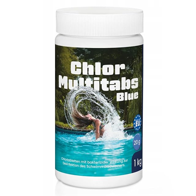 Pastilles multifonctions de chlore Medfuture 11 en 1 bleues de vingt grammes en boîte refermable d’un kilogramme