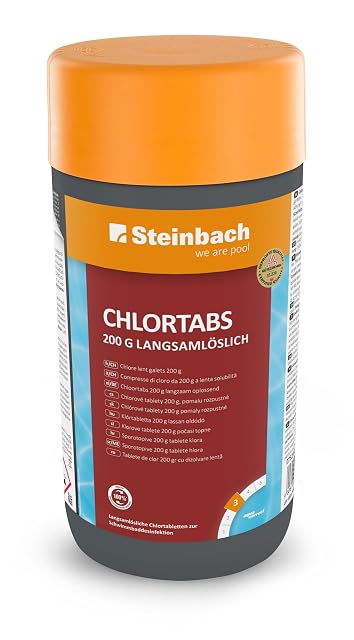 Pastilles de chlore Steinbach de deux cents grammes à dissolution lente en conditionnement d’un kilogramme