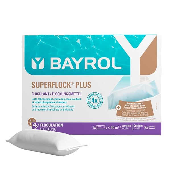 Cartouches de floculant Bayrol Superflock Plus en conditionnement d’un kilogramme pour filtres à sable