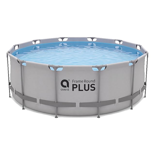 Bassin rond gris Avenli Frame Plus de 366 cm de diamètre et 122 cm de haut, sur une armature en tubes d’acier