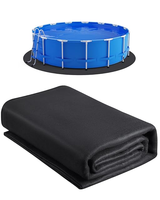 Tapis de fond de bassin géotextile rond VEVOR de cinq mètres cinquante de diamètre, étalé sur l’herbe
