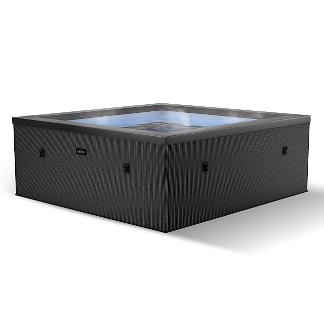 Spa portable WAVE Garda isolé à la mousse, noir anthracite, sur une terrasse