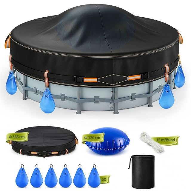 Ensemble de bâche de bassin ronde Biigdan avec un coussin d’hiver et six sacs de lestage à eau