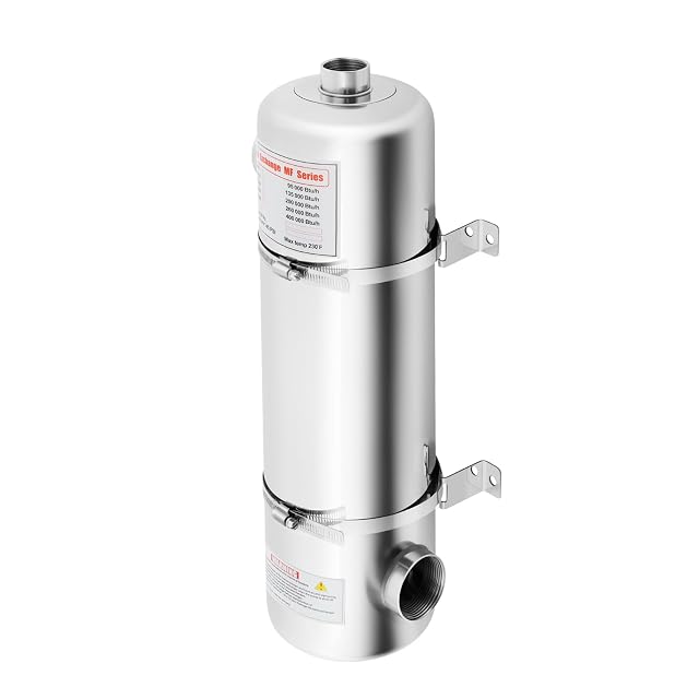 Échangeur de chaleur de piscine ELWYNTP en acier inoxydable, avec raccords d’entrée et de sortie opposés