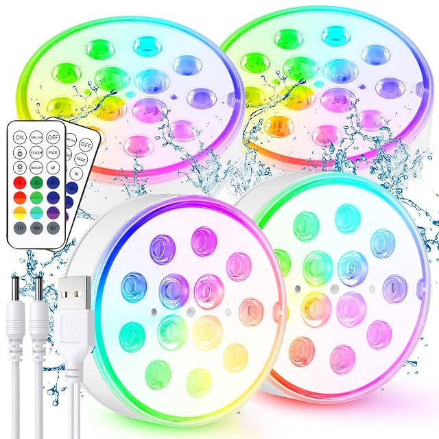 Lampe de piscine subaquatique rechargeable Czemo, avec câble de charge USB et plaque de fixation
