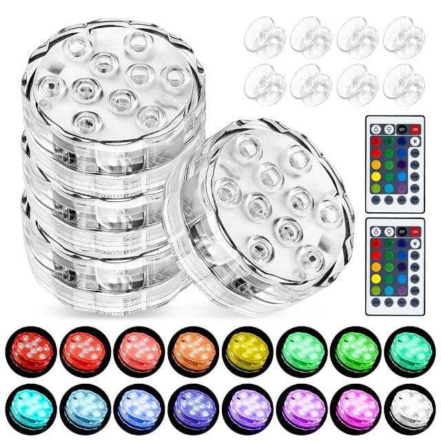 Quatre lampes subaquatiques mizikuu à LED RGB, avec leurs aimants et leurs ventouses
