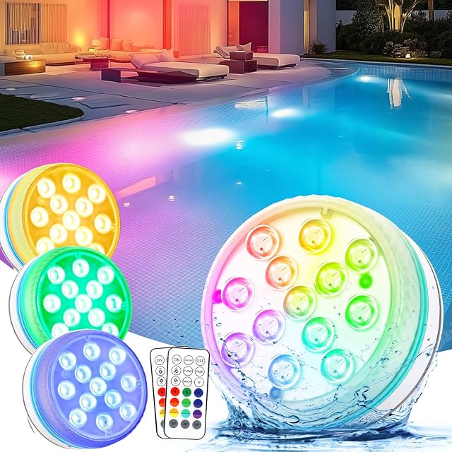 Lampes de piscine subaquatiques Vankarr avec leurs plaques de fixation et une télécommande RF