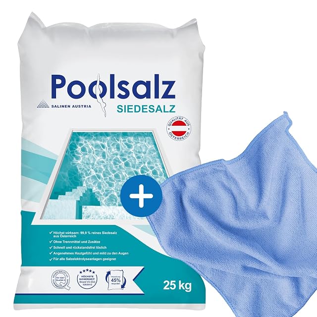 Sel de bassin kör4u, un sac de vingt-cinq kilogrammes de sel ignigène fin avec un chiffon microfibre