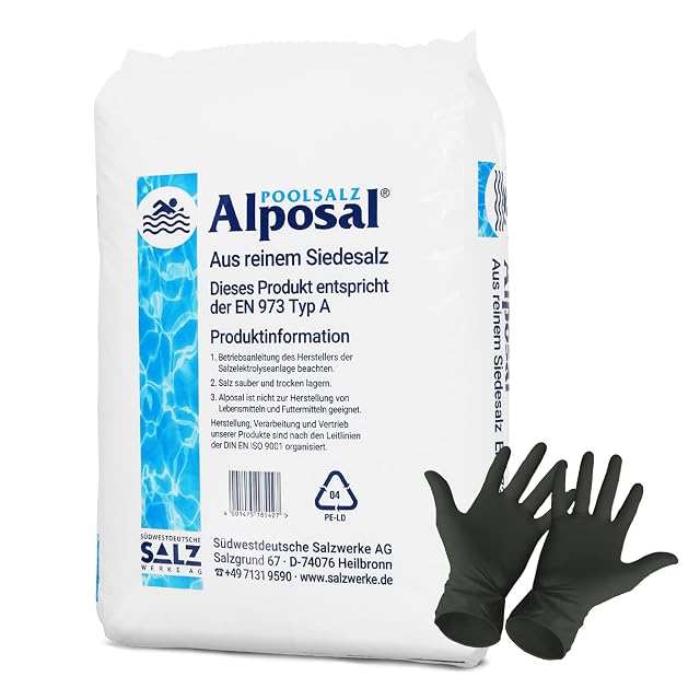 Sel de bassin Alposal livré en deux sacs de vingt-cinq kilogrammes avec une paire de gants jetables