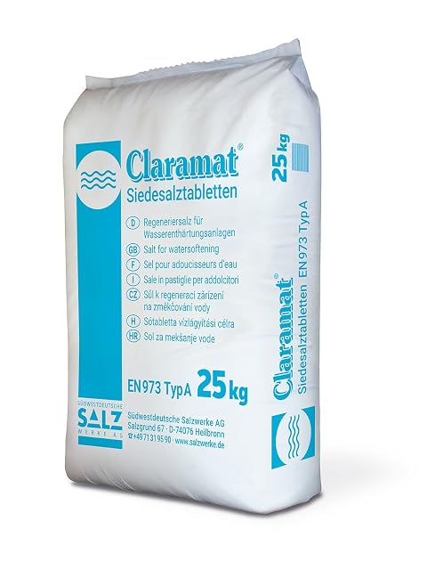 Pastilles de sel ignigène Claramat en sac polyéthylène de vingt-cinq kilogrammes