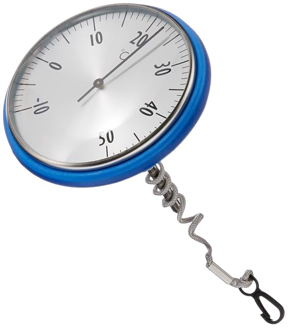 Thermomètre de bassin analogique TFA Dostmann bleu en acier inoxydable avec anneau de flottaison et fil