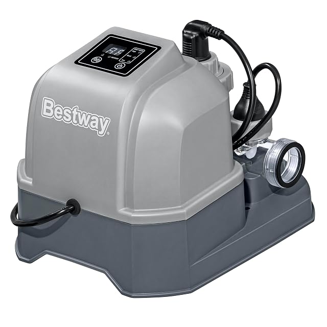 Électrolyseur au sel Bestway Hydrogenic, raccordé en ligne sur un système de filtration de bassin