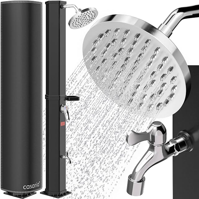 Douche solaire CASARIA de 60 litres, haute de 216 centimètres, avec tablette en acier inoxydable