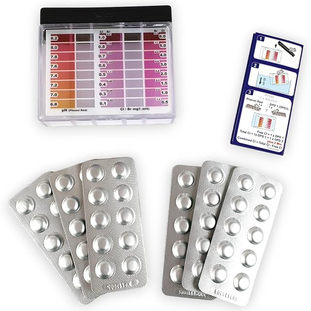 Kit testeur de piscine Wiesel Tuning avec échelle colorimétrique, boîte de rangement et pastilles de test rapide sous blister